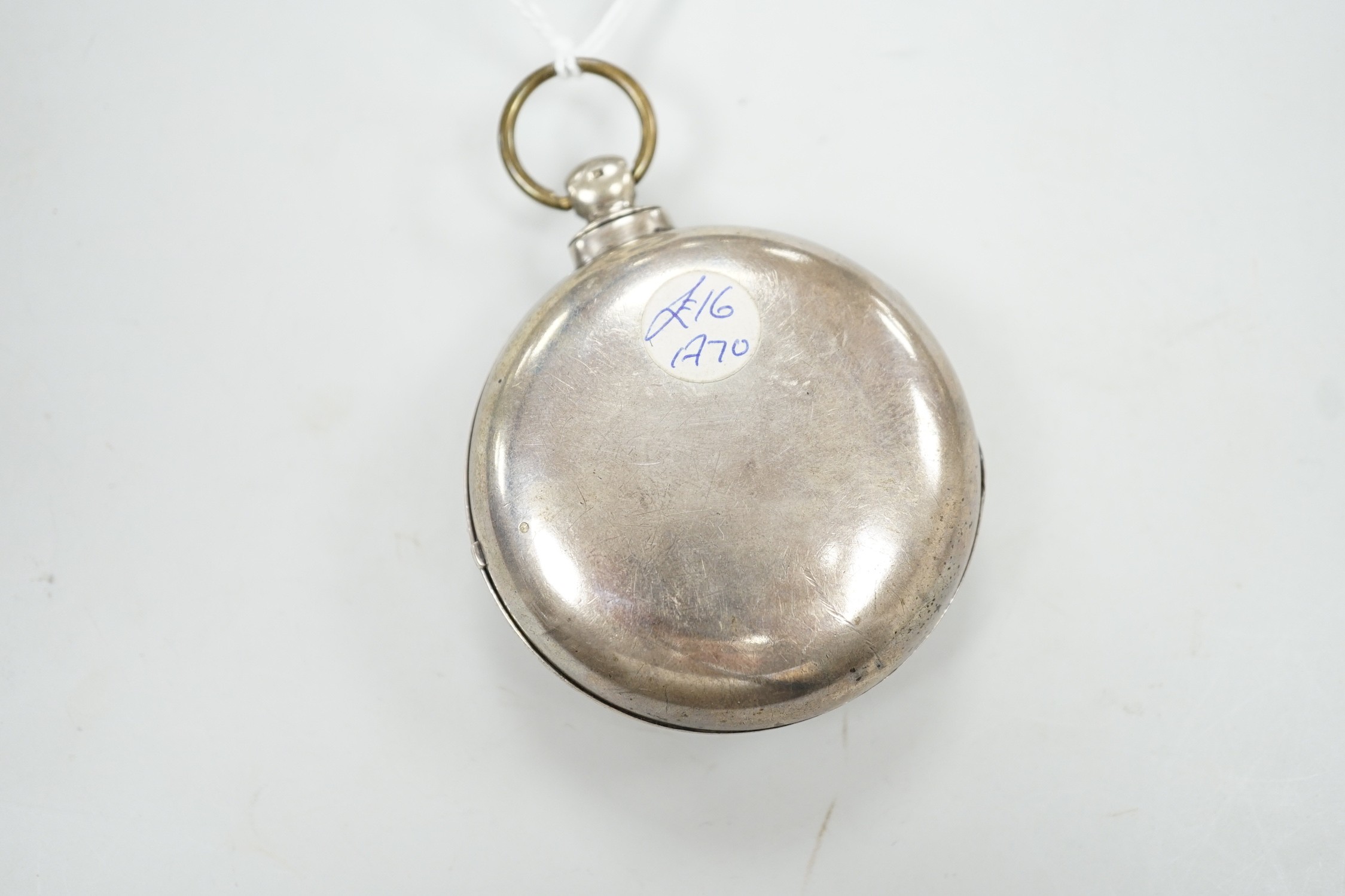 A 19th century silver pair cased keywind verge pocket watch, by Edward Tompian, London, with Roman dial, the signed movement numbered 9285, case diameter 50mm, outer case maker differs form inner case.